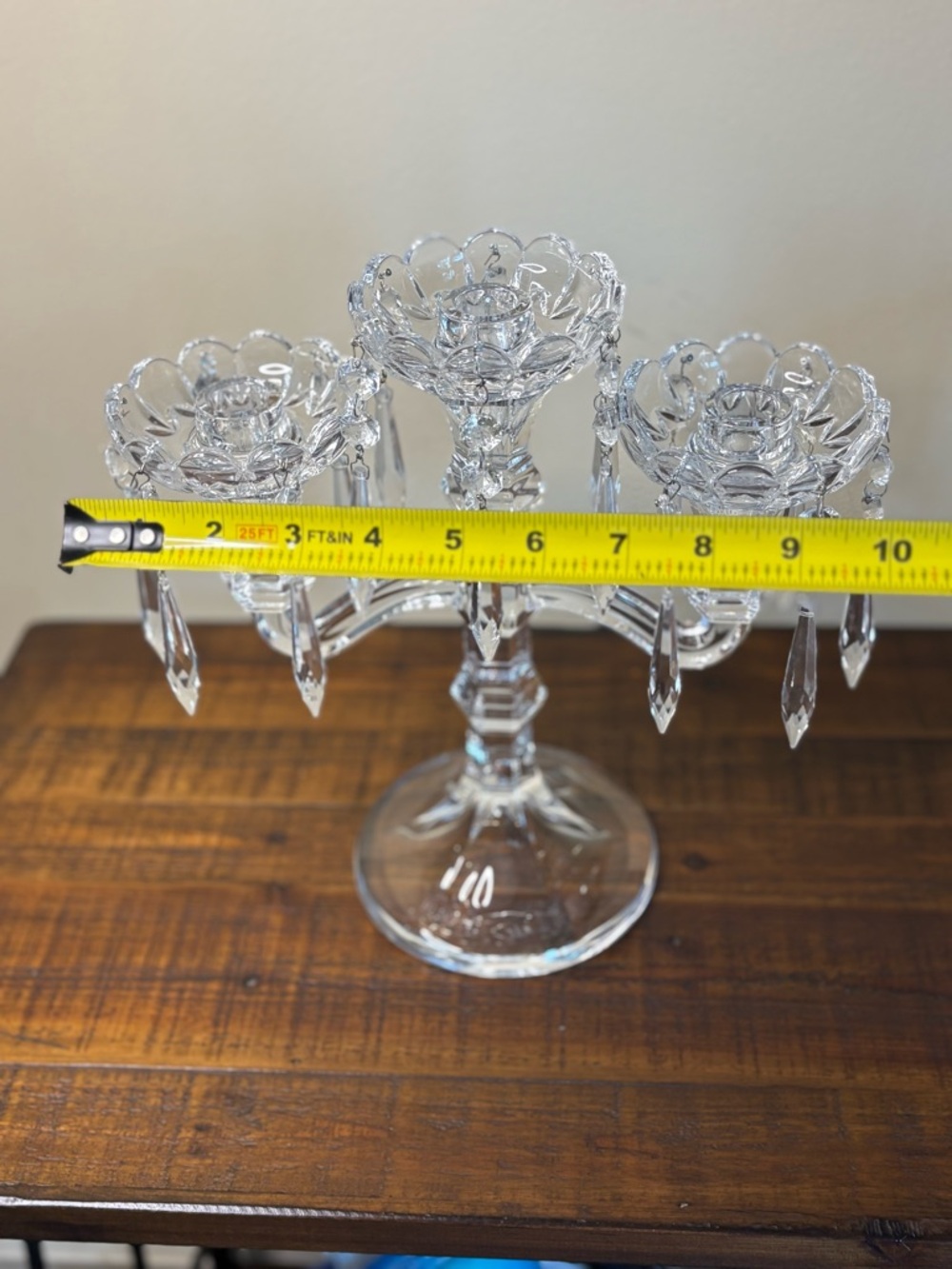 Vintage Pair Of Royal Limited 3 Armed Crystal Candelabras With Hanging Crystals - Picture 6 of 9